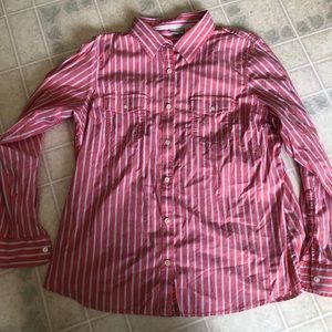 LL Bean coral striped Button Down long sleeve XL Regular